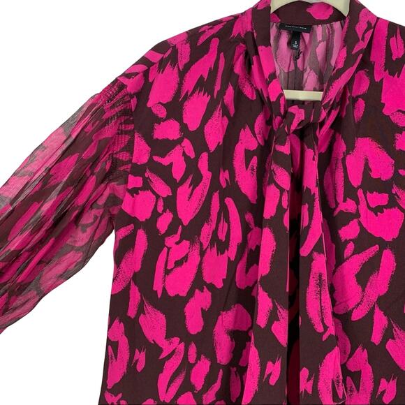 Who What Wear Painted Animal Tie Neck Blouse Small NWT - Picture 4 of 6